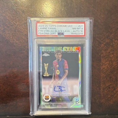Topps Chrome UCC Soccer Lamine Yamal Barcelona FSA-LY Black Lava /10 PSA 8