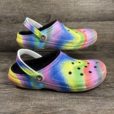 Crocs Classic Fuzz Lined Clog Shoes Mens Size 11 Tie Dye Multicolor 208045