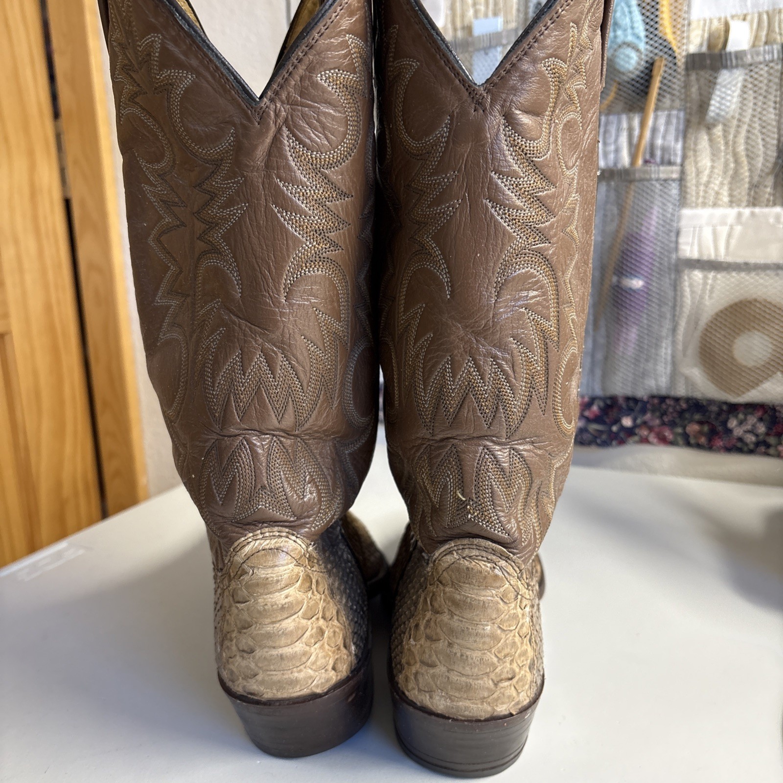 Dan Post Beige/Black Python Boots, Size 10D - image 5