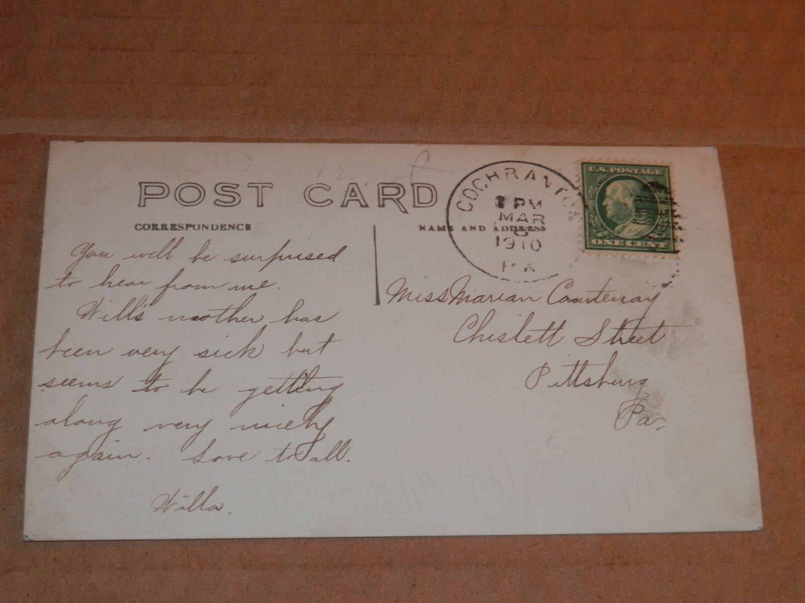 COCHRANTON PA 1910 USED REAL PHOTO POSTCARD WINTER SCENE CRAWFORD