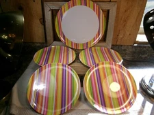 Lot of 5 Zak Designs Striped Melamine Plates