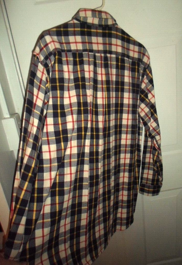 VTG LL Bean Mens XL TALL Navy Red Yellow White Plaid Flannel