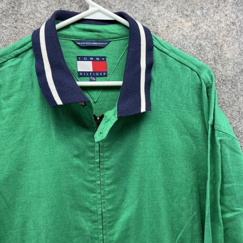 Tommy Hilfiger Jacket Men Extra Large Bomber Green Full Zip Vintage Linen XL 90s - Picture 6 of 12