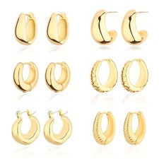 Wgoud Chunky Hoop Earrings Set 14K Gold Hoop Earrings for Women Hypoallergeni...