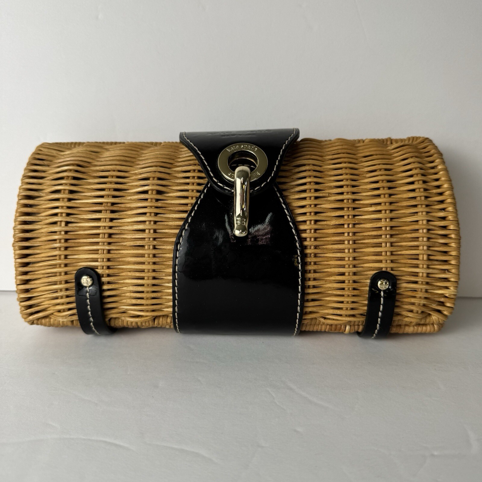 Kate Spade Wicker Straw Leather Clutch Holiday Classic Old Money Event Boho