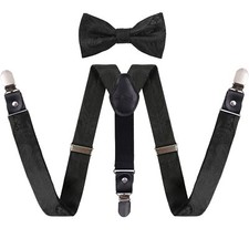 Boys Adjustable Classic Paisley Pre-tied Bow Tie and Elastic Y Shape 3 Clips ...