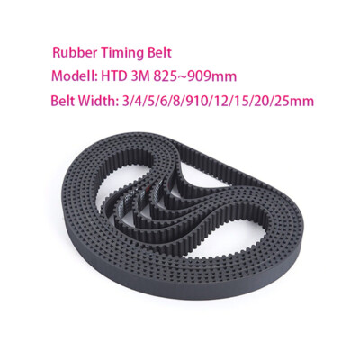 HTD-3M Timing Belt Closed Loop Rubber Transmission Width 3-25mm Length 825-909mm