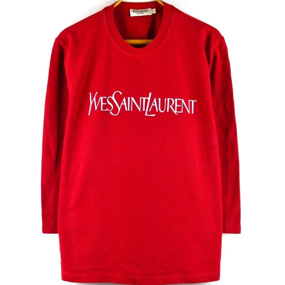 Sweat vintage homme YVES SAINT LAURENT logo blanc imprimé pull rouge YSL - Photo 1/4
