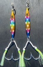 2  TUNA Bomb Jigs 200g  9/0 BKK Hooks  4.75 Inches   Fast Sinking Bluefin Glow