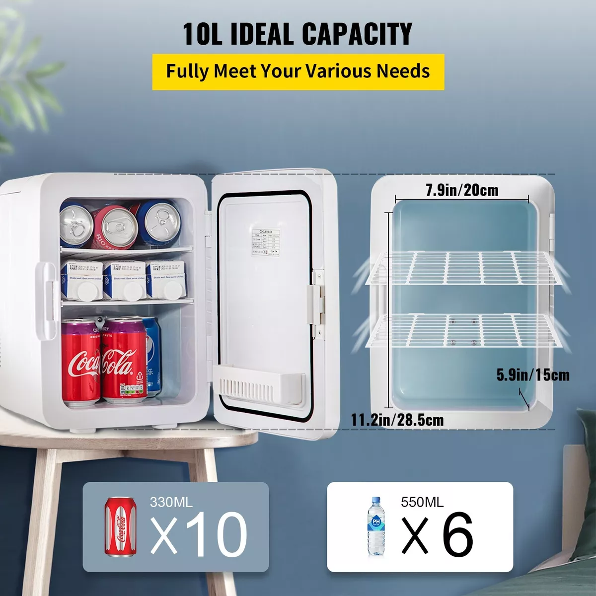 Mini Réfrigérateur 10L Frigo Portable 48W Refroidisseur Chaud Froid AC DC