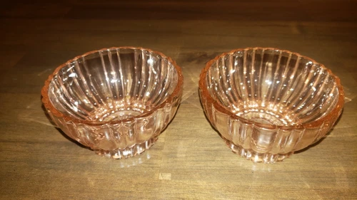 Vintage Pink Depression Glass Bowl Ribbed 3.75 Inch Diameter Set Of 2