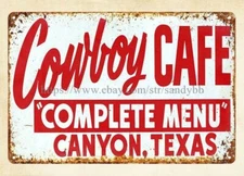 home kitchen art plaque COWBOY CAFE - CANYON TEXAS metal tin sign