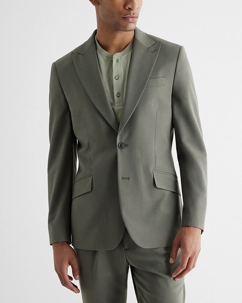 NEW EXPRESS $298 OLIVE GREEN EXTRA SLIM WOOL BLEND MODERN NEW EXPRESS $298 OLIVE GREEN EXTRA SLIM WOOL BLEND MODERN