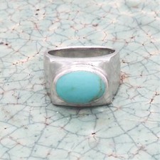 Sterling turquoise ring chunky modernist vintage Thai sz 7