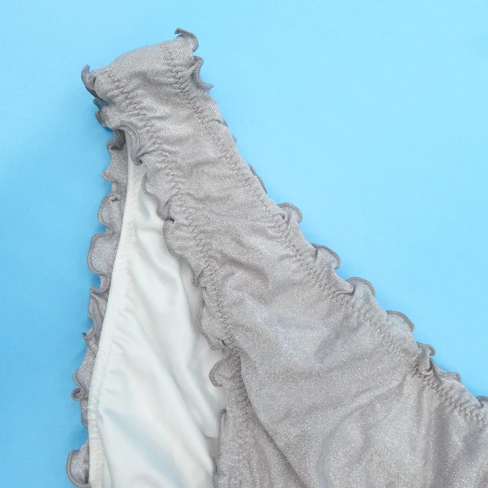 Nuevo traje de baño de parte inferior de bikini brasileño descarado gris medio con volantes Victorias Secret Foto 3 de 4