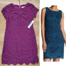 NWT Chetta B Sheath Dress Size 4 Crochet Lace Raspberry Fully lined Scallop Hem