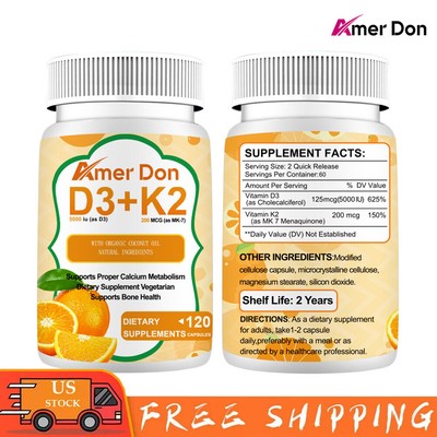 Vitamin D3 5000 IU + K2 MK7 200mcg Immune Support Bone Health Anti-Inflammatory
