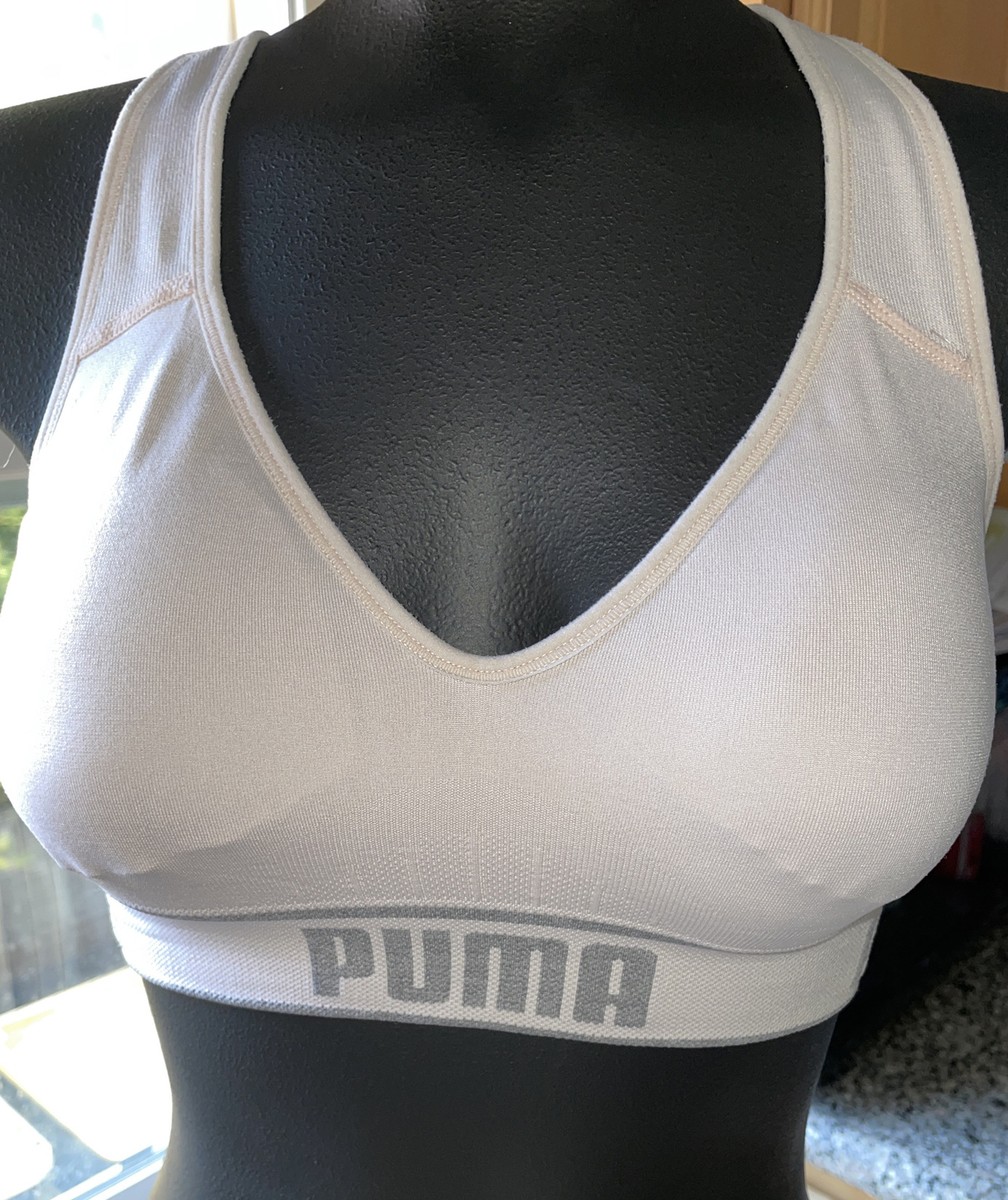 Women's PUMA Lt Pink Criss Cross Sports Bra w/Fabric Inserts, Size