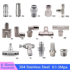Stainless Steel Pneumatic Push in Fitting Connector Elbow Tee Straight Air Line