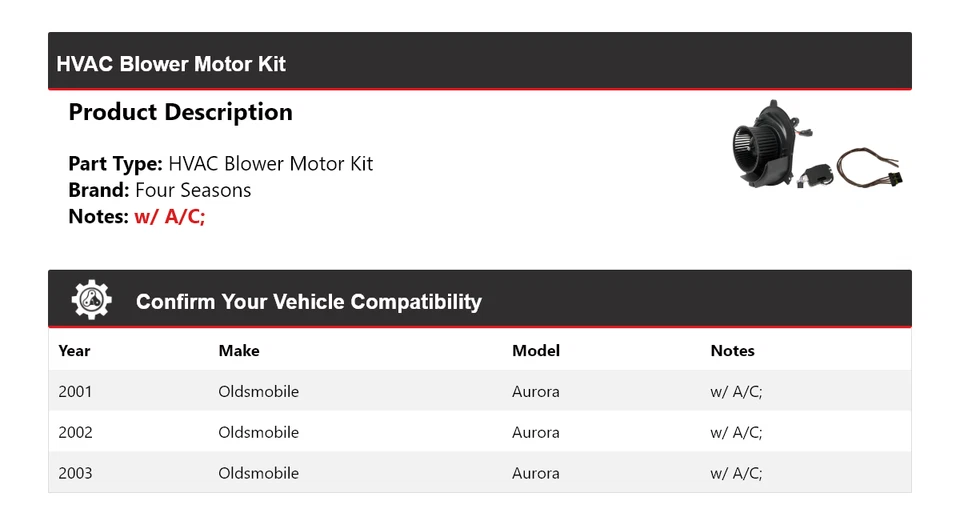 Kit de motor soprador HVAC Oldsmobile Aurora 2001-2003 4 estações 2002 - Imagem 2 de 3