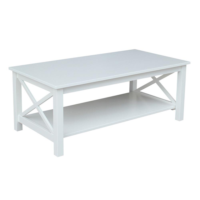 Pure White Coffee X-Style Table Home Rectangular Solid Rubberwood Furniture | eBay