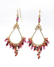 GORGEOUS Dainty Lightweight Pink Red Crystals Beads Gold Chandelier Earrings