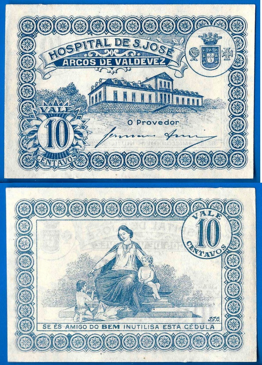 Portugal 10 Centavos 1920 UNC Hospital S. Jose Ticket Emergency FREE Ship  World