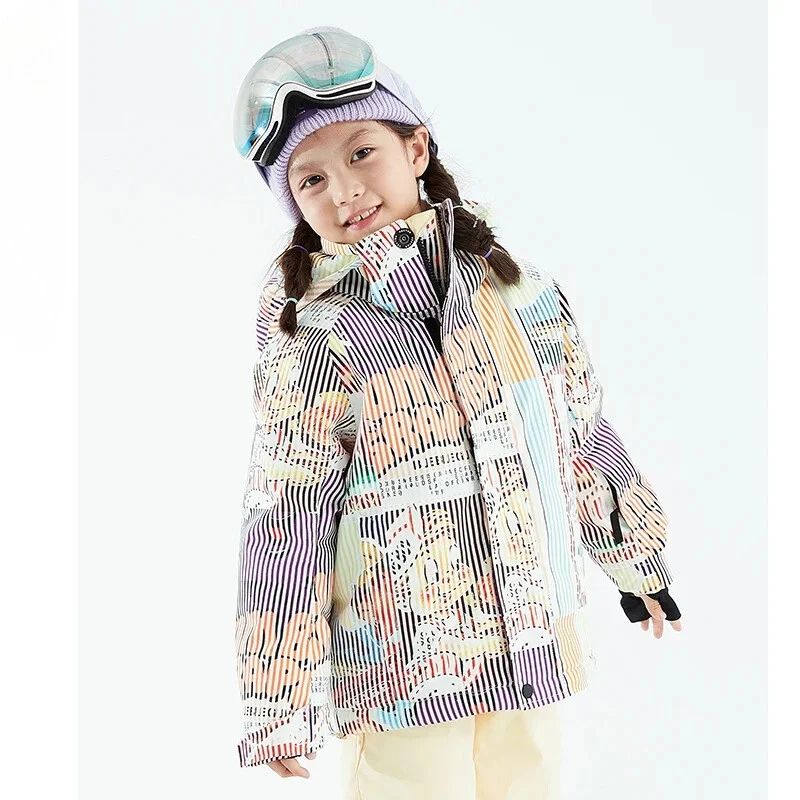 Jaqueta de esqui profissional infantil impermeável quente meninos meninas esqui ao ar livre - Imagem 4 de 4