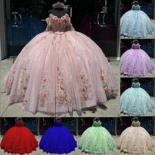 3D Flowers Quinceanera Dresses Sweet 15 16 Princess Off Shoulder Ball Gowns