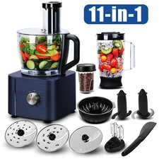 1100W Food Processor Kitchen Machine Chopper Juicer Dough Mixer 11-in-1 Blue