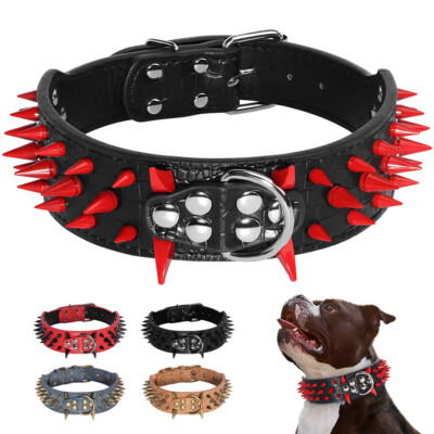 Padded Leather Spiked Studded Dog Collar for Medium Large Dogs Pitbull  Bulldog