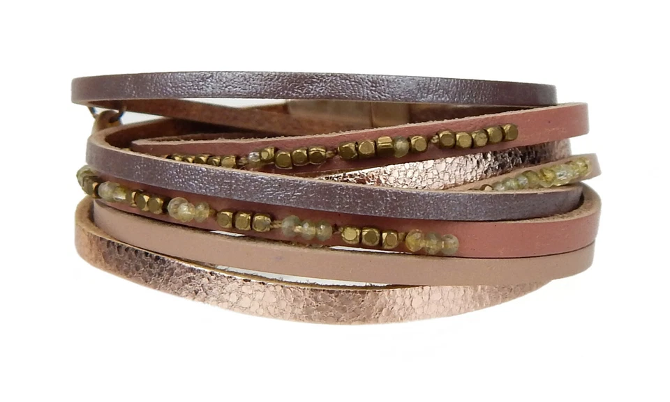 Ella Jonte Leder Armband Wickelarmband rosa o braun gold Magnet Verschluss 20 cm - Bild 4 von 4