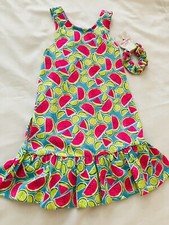 Tommy Bahama Girls Size 5/6 Tropical Sleeveless Ruffle Hem Dress  Hair Tie