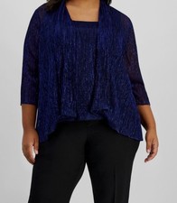 Alex Evenings Women's Blue Foldover Jacket  Scoop-Neck Top Set Plus Sz 1X