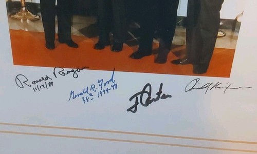 FOUR PRESIDENTS REAGAN FORD CARTER NIXON AUTOGRAPHED Color 11 X 8 FRAMED PHOTO - Picture 3 of 7