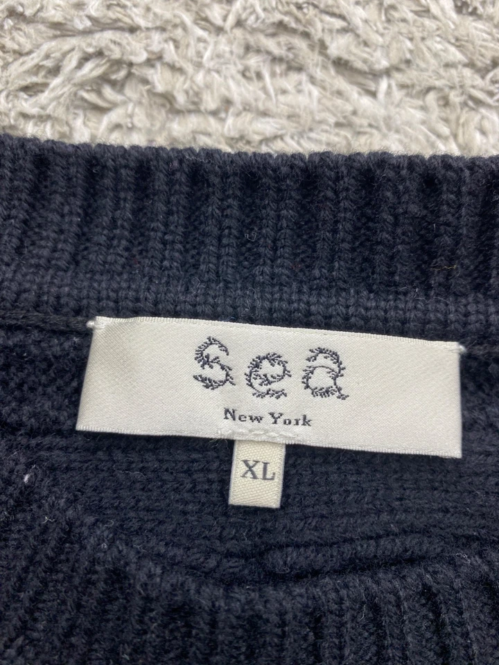 Suéter Sea New York Mujer XL Negro Lana Bordado Encaje Cable Tejido Pescador Foto 3 de 4