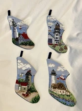 *VINTAGE* Mini-Needlepoint/Petite Point (4) Nautical Christmas Stocking Ornament