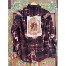 Upcycled Distressed Flannel Shirt Puppy Love Vintage Patchwork