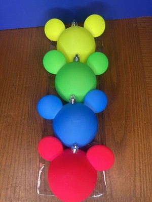 Disney Mickey Mouse Christmas ornaments set of 4 Yellow Green Blue Red