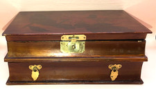 JEWELRY BOX - WOODEN WITH FLORAL ART ON TOP - DRAWER TOP SECTION - Vintage