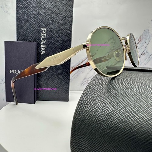 Gafas de sol PRADA nuevas PR65ZS metal dorado ovaladas redondas símbolo logotipo ZVN70L - Imagen 16 de 23