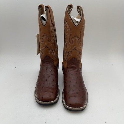 Cody James Boots Boys Size 4 Brown CJ Dean Ostrich Western Pull On Square Toe
