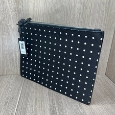 Banana Republic Double Zip Clutch Pouch Purse Bag OS Leather Polka Black White