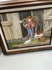" Kathy Wade Painting On Canvas Framed And Signed. Girl & Cow , best of friends