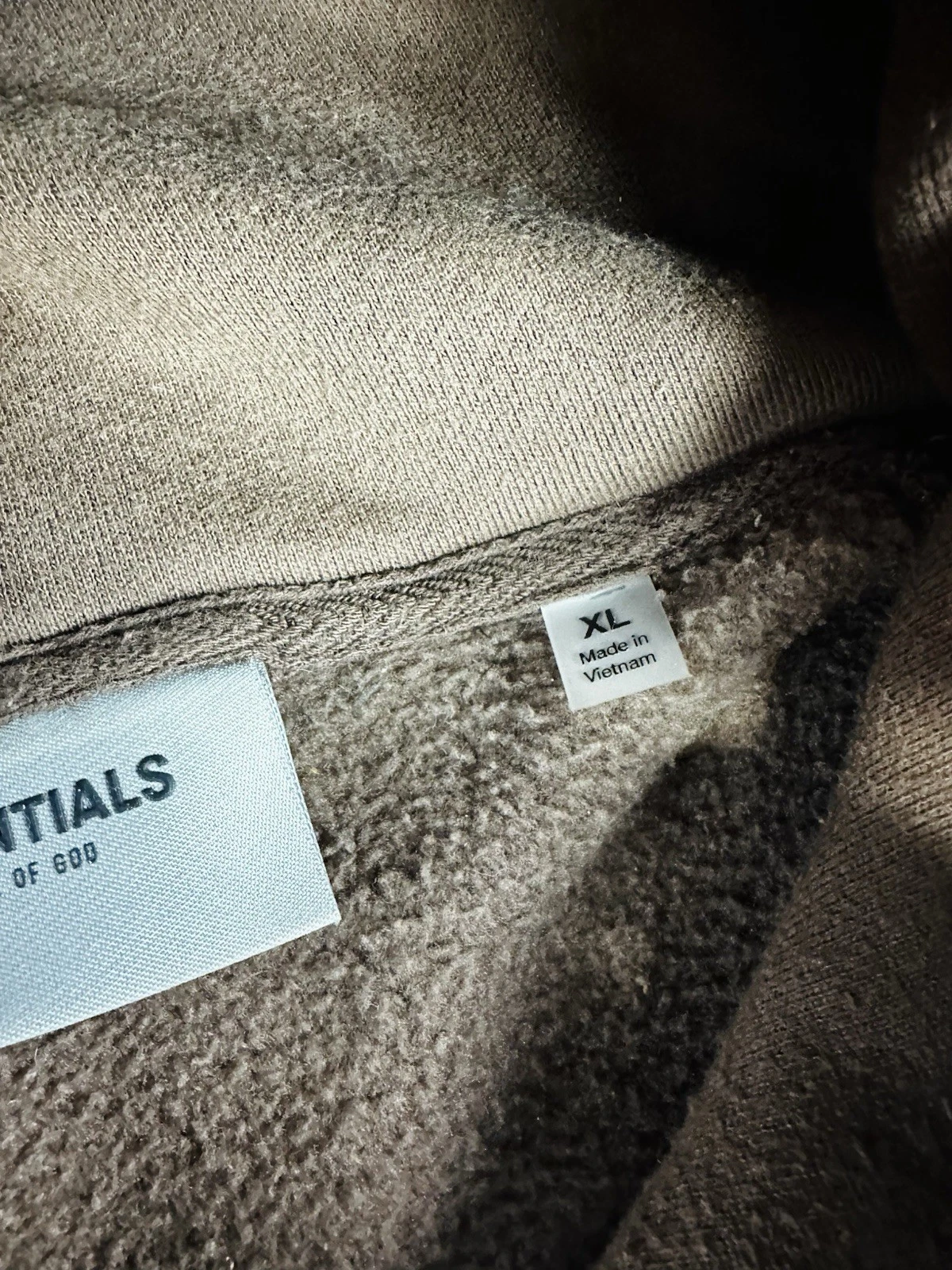 Fear Of God Essentials Felpa con Cappuccio Uomo XL Marrone Spellout Pullover