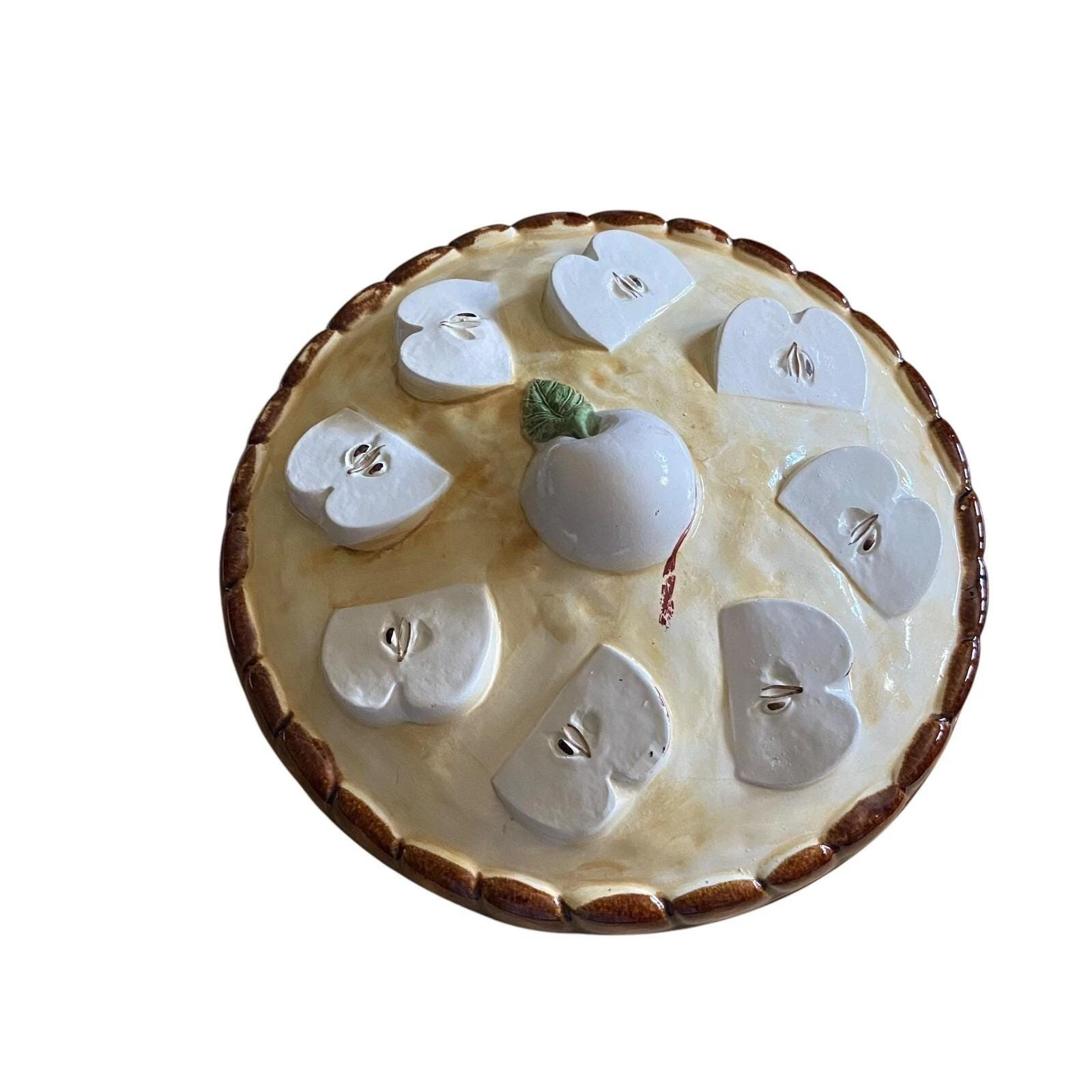 VTG apple slices pie 13" plate glazed ceramic covered made in Portugal 2 Pieces