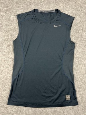 Nike Dri Fit Pro Combat Fitted Tank Top Men Blue Mesh Panel Athleisure Training
