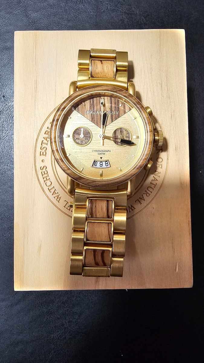 Original Grain Chronograph Watch Steel & Wood Japan Movement 10ATM Date Burlwood Silver Chrono 44mm | Original Grain main image 4