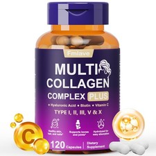 Collagen Peptides Pills 1000mg Hydrolyzed Anti Aging Capsules Types I,II,III,V,X