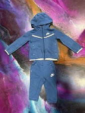 Nike Tech Kids Full Zip Hoodie  Sweatpants Set Navy Boys Logo